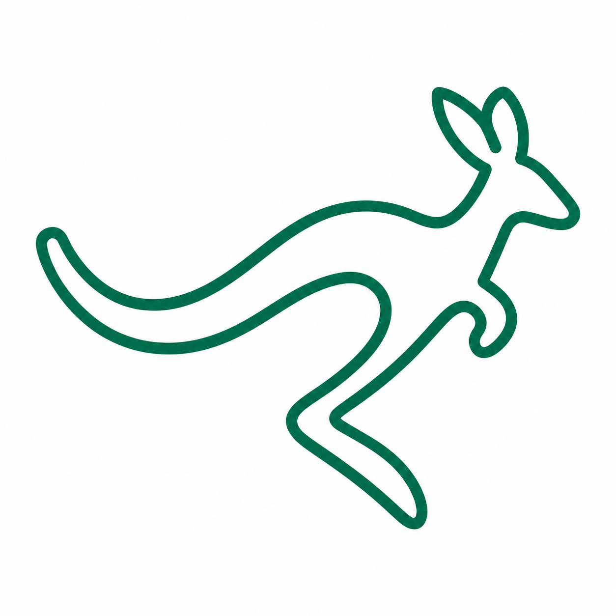 Dark green outlined kangaroo in mid-leap